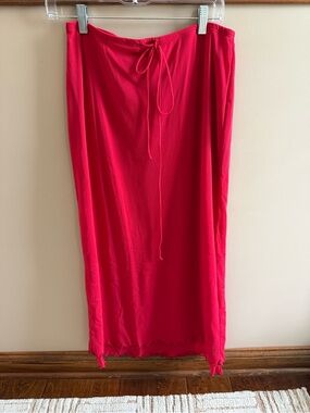 Bright Red Scalloped Edge Maxi Skirt